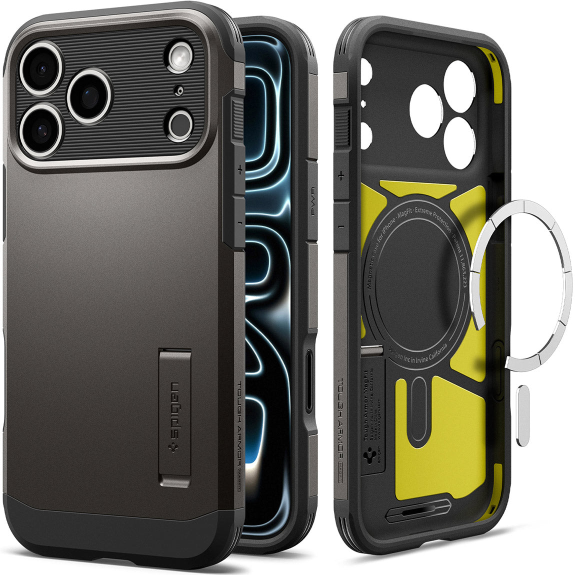 Handyhülle für iPhone 18 Pro Max, Spigen Tough Armor T Mag (CC) mit MagSafe, Grau-Schwarz (10/16)