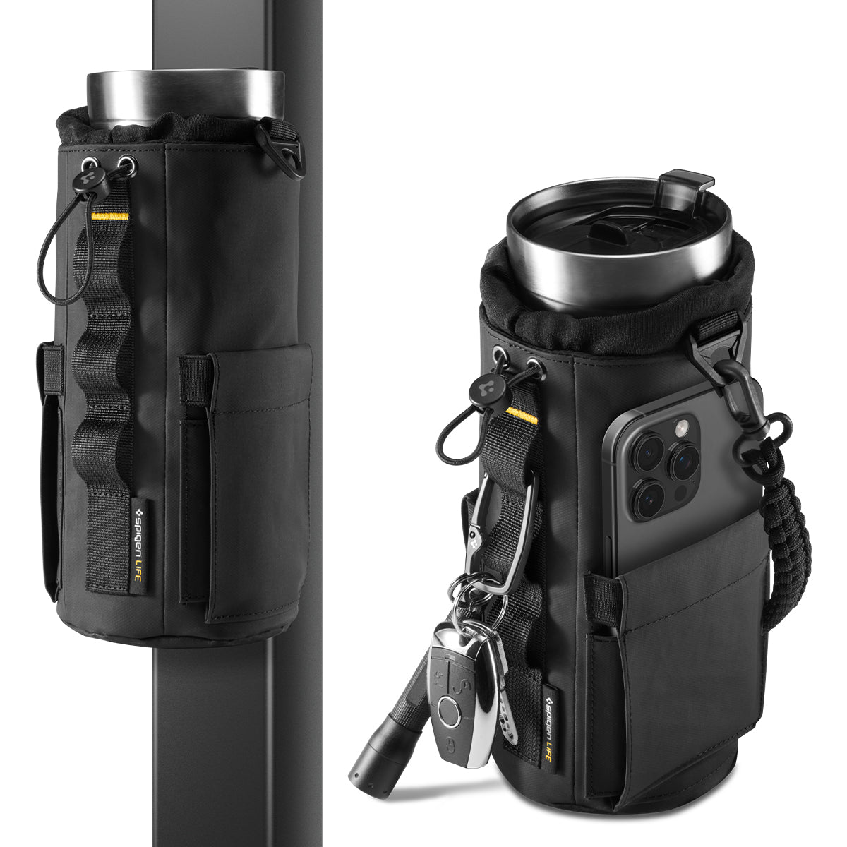 Magnetische Tasche für Flasche, Telefon, Schlüssel, Spigen Tumbler Holder Bag, Schwarz