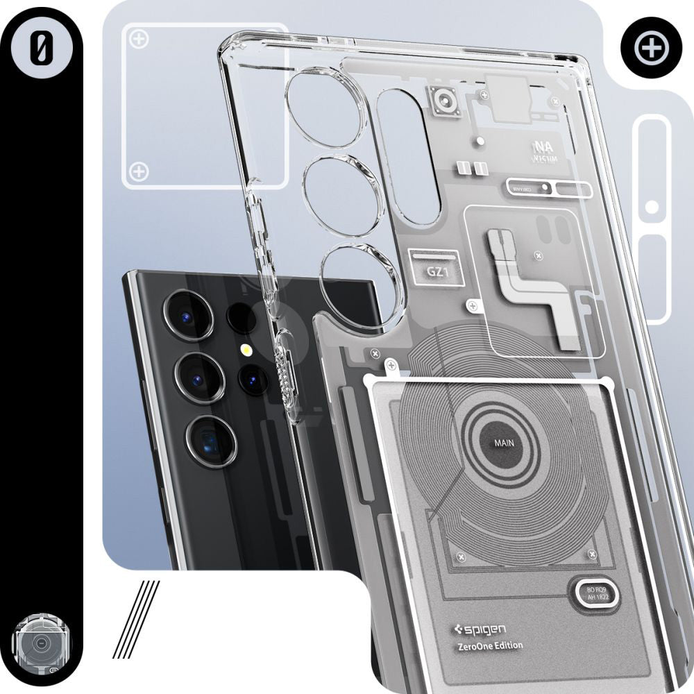 Schutzhülle für Galaxy S24 Ultra, Spigen Ultra Hybrid, Weiß-Grau (Zero One)