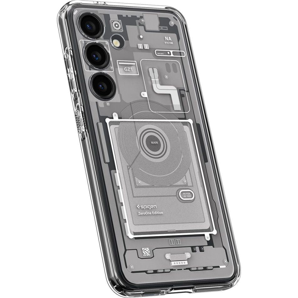 Schutzhülle für Galaxy S24, Spigen Ultra Hybrid, Weiß-Grau (Zero One)