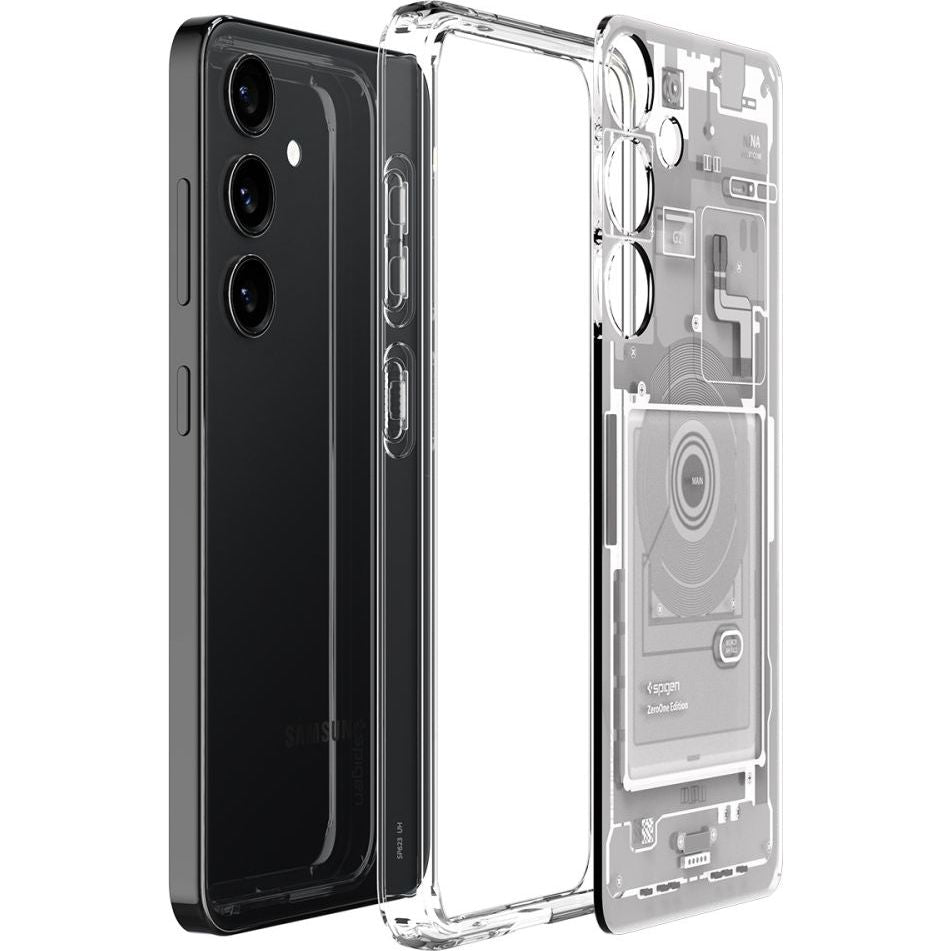 Schutzhülle für Galaxy S24, Spigen Ultra Hybrid, Weiß-Grau (Zero One)