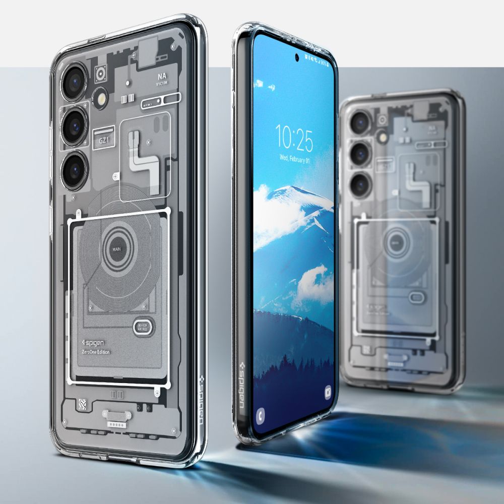 Schutzhülle für Galaxy S24, Spigen Ultra Hybrid, Weiß-Grau (Zero One)