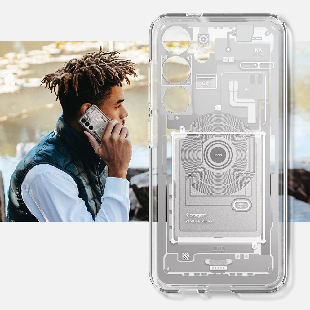 Schutzhülle für Galaxy S24, Spigen Ultra Hybrid, Weiß-Grau (Zero One)