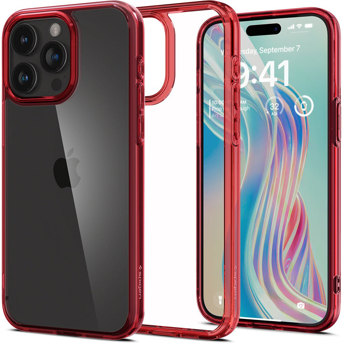 Schutzhülle Spigen Ultra Hybrid für Apple iPhone 15 Pro, Transparent-Rot