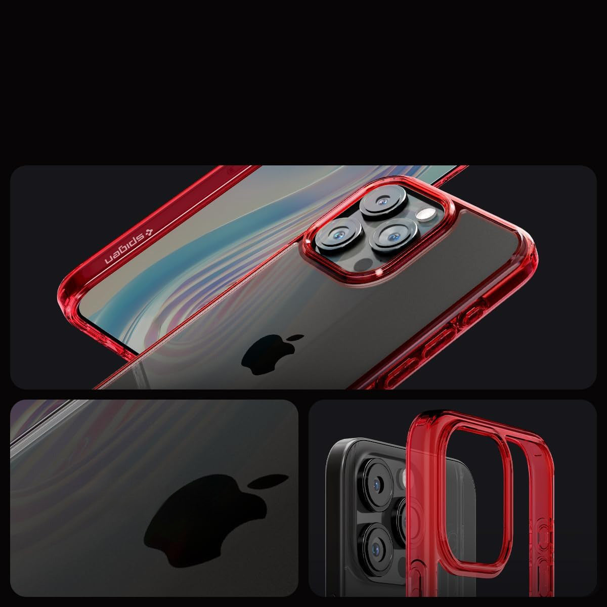 Schutzhülle Spigen Ultra Hybrid für Apple iPhone 15 Pro, Transparent-Rot