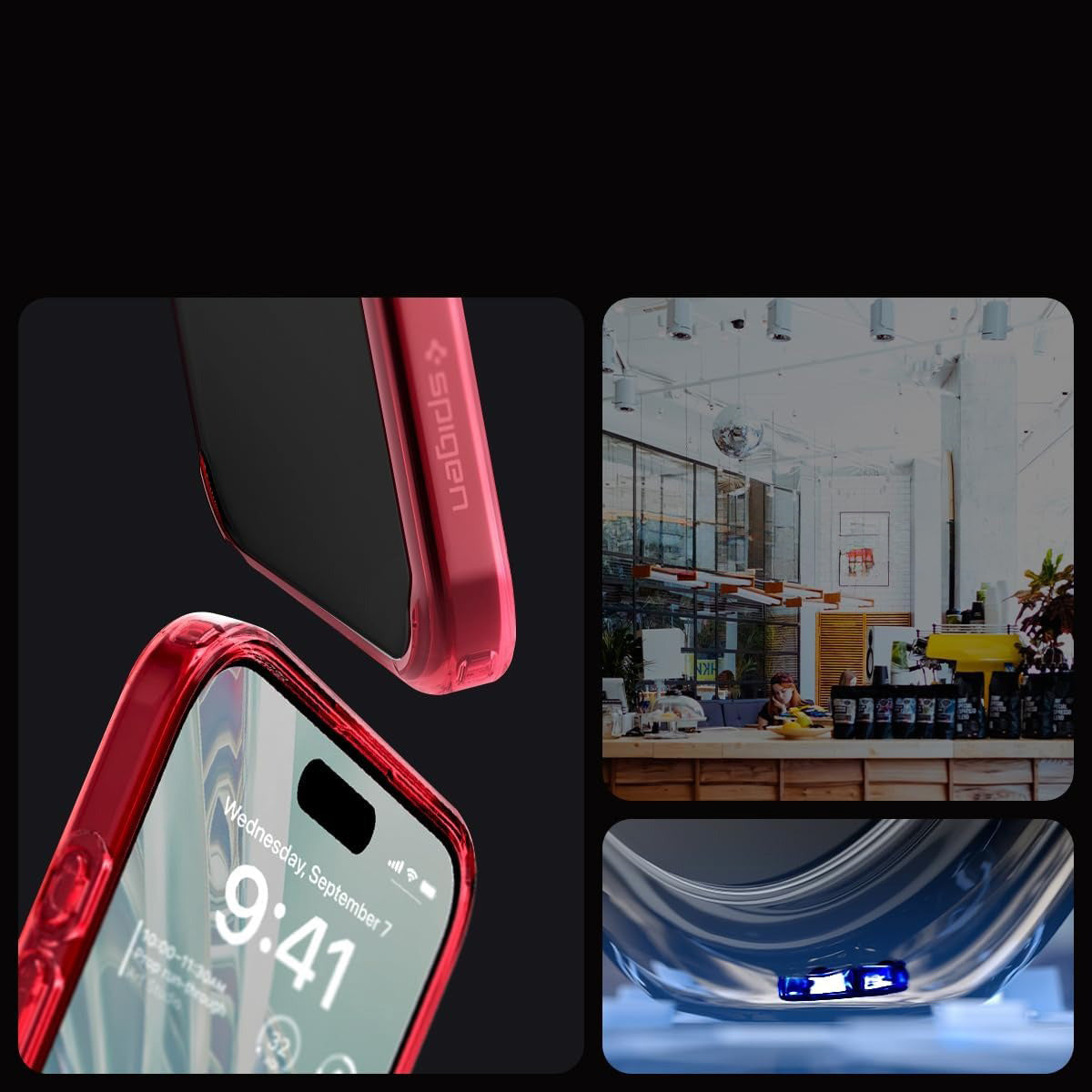 Schutzhülle Spigen Ultra Hybrid für Apple iPhone 15 Pro, Transparent-Rot
