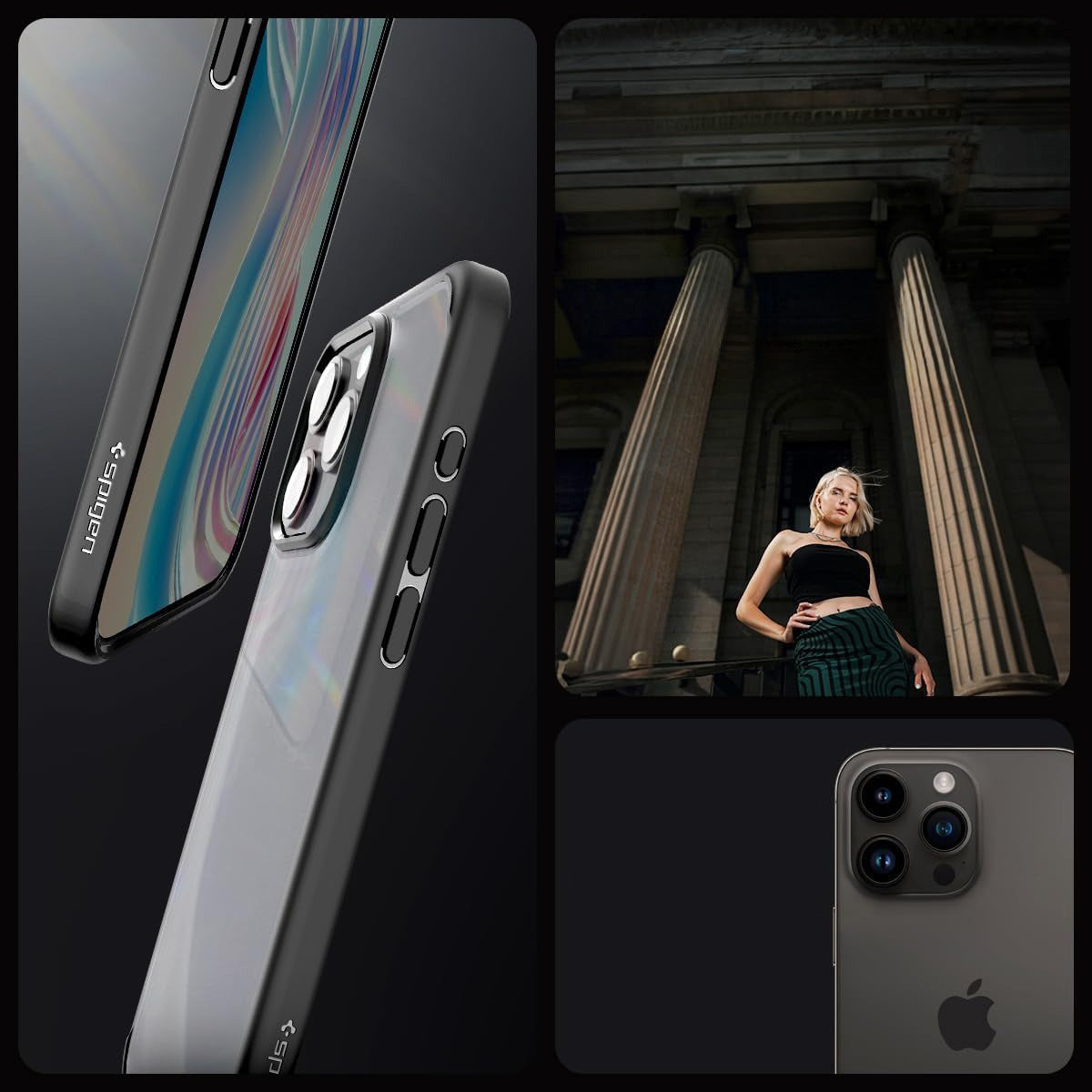 Schutzhülle Spigen Ultra Hybrid für Apple iPhone 15 Pro Max, Durchscheinend-Schwarz