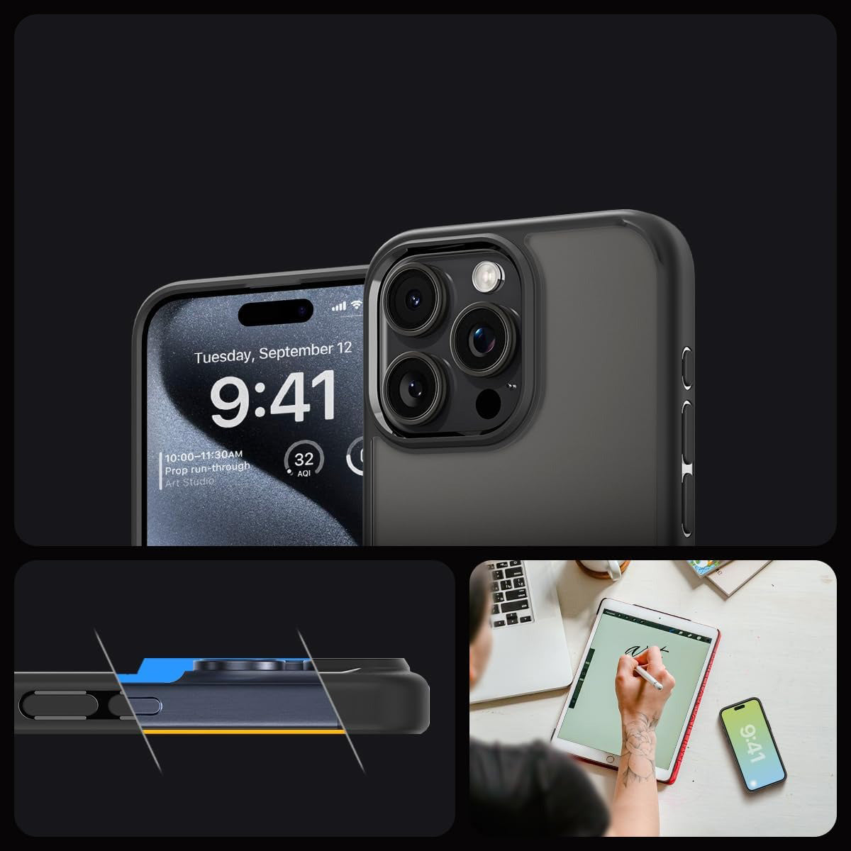 Schutzhülle Spigen Ultra Hybrid für Apple iPhone 15 Pro Max, Durchscheinend-Schwarz