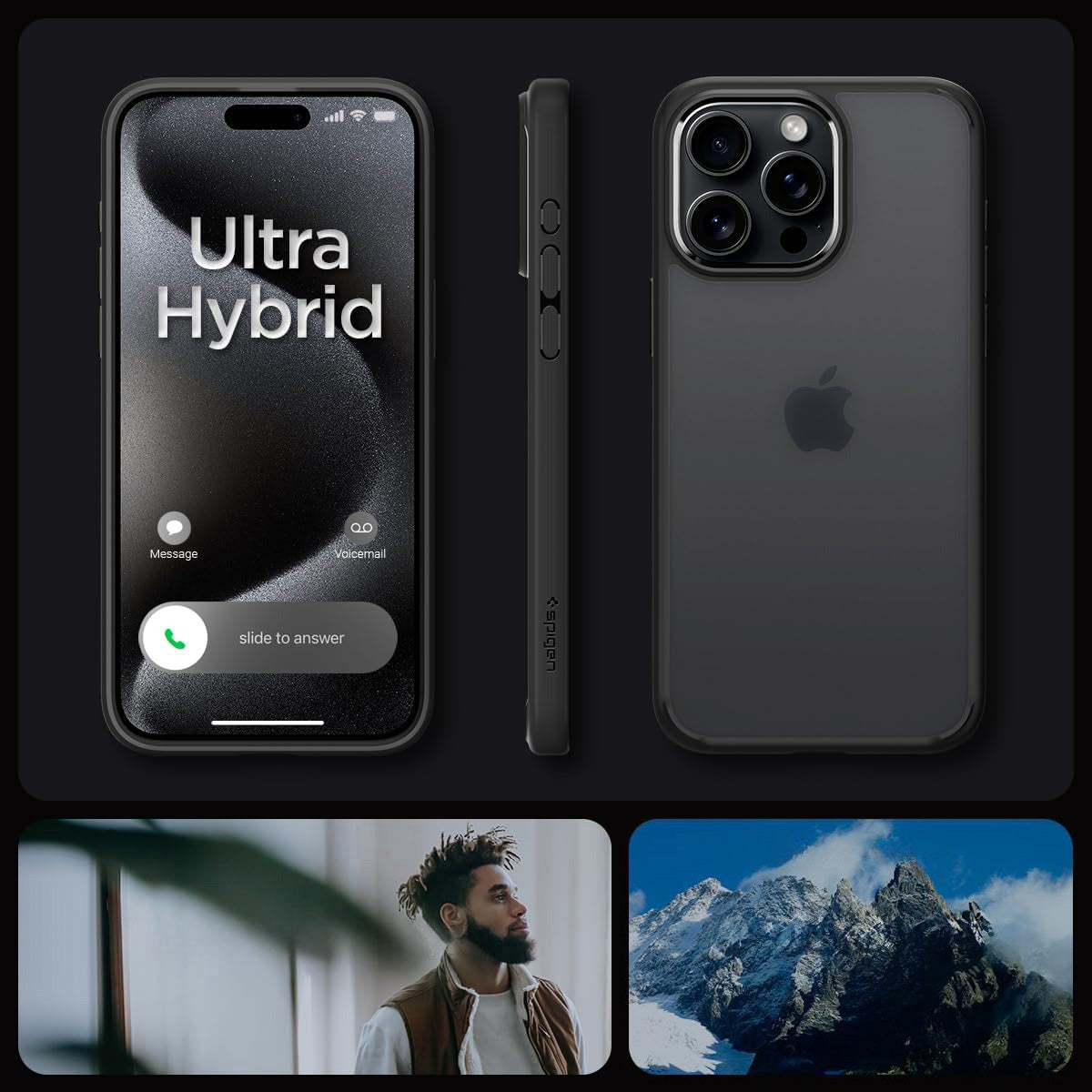 Schutzhülle Spigen Ultra Hybrid für Apple iPhone 15 Pro Max, Durchscheinend-Schwarz