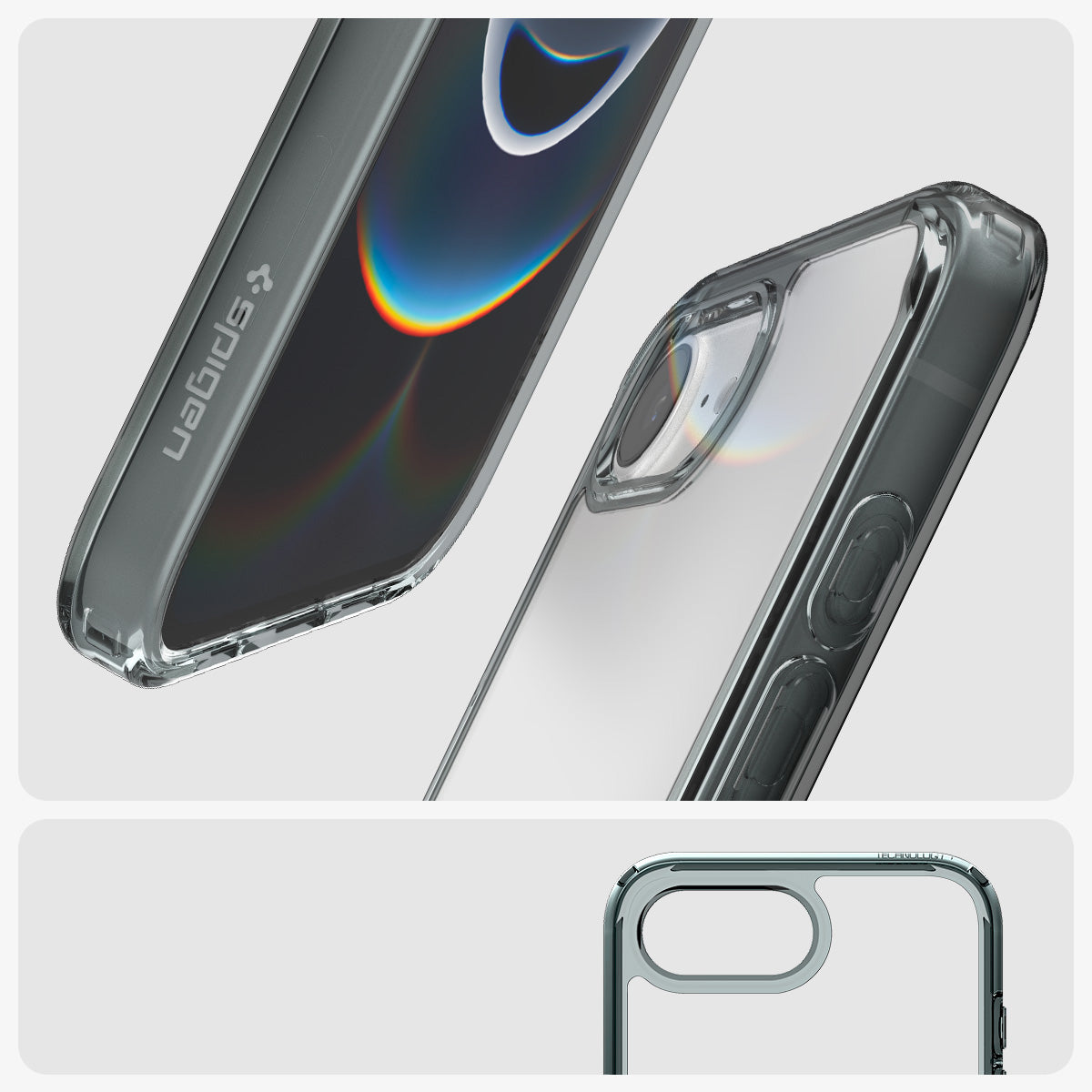 Handyhülle für iPhone 17e / 16e, Spigen Ultra Hybrid, Transparent-Rauchfarben