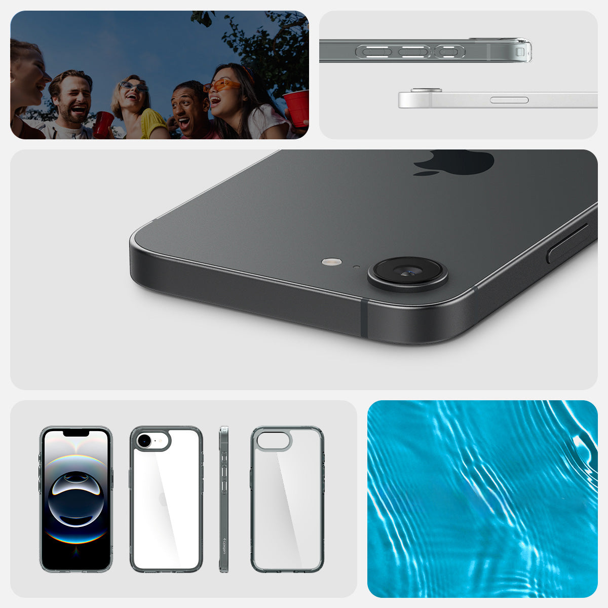 Handyhülle für iPhone 17e / 16e, Spigen Ultra Hybrid, Transparent-Rauchfarben