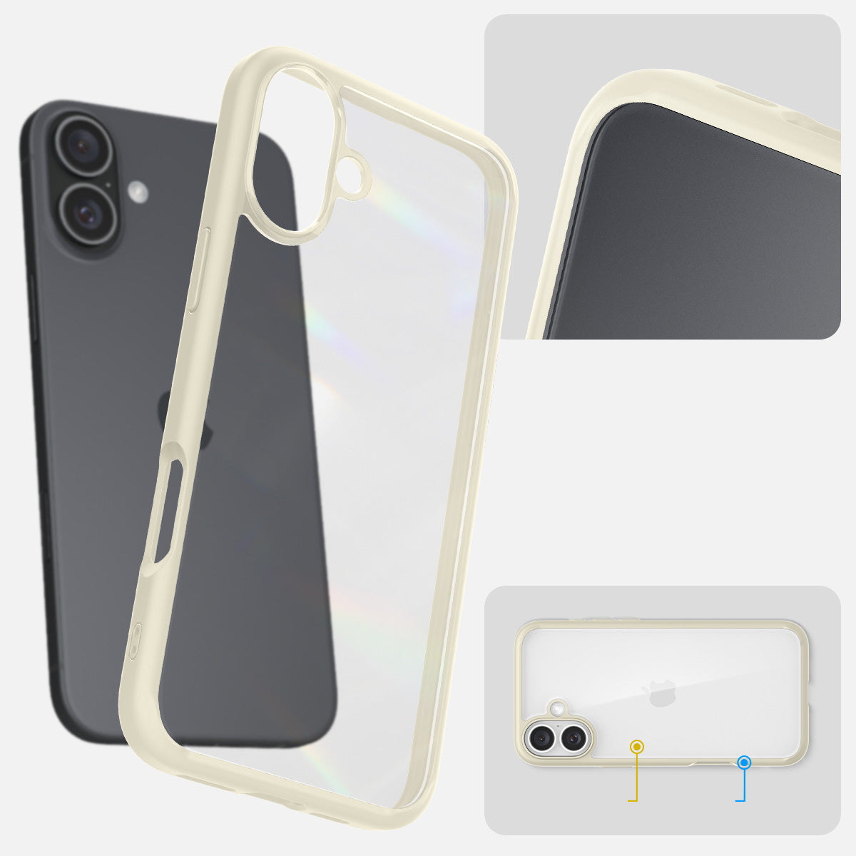 Handyhülle für iPhone 16 Plus, Spigen Ultra Hybrid, Transparent-Beige
