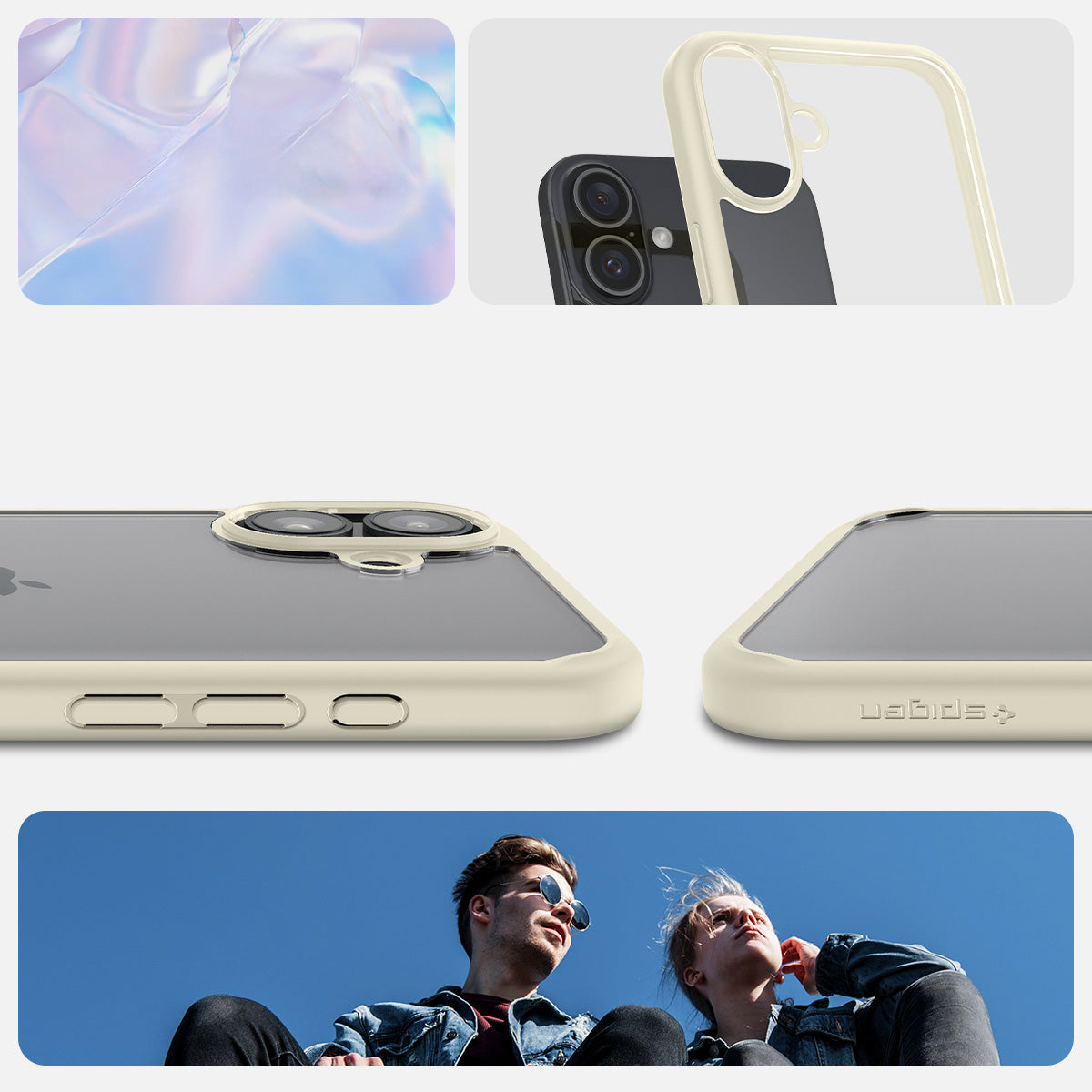 Handyhülle für iPhone 16 Plus, Spigen Ultra Hybrid, Transparent-Beige