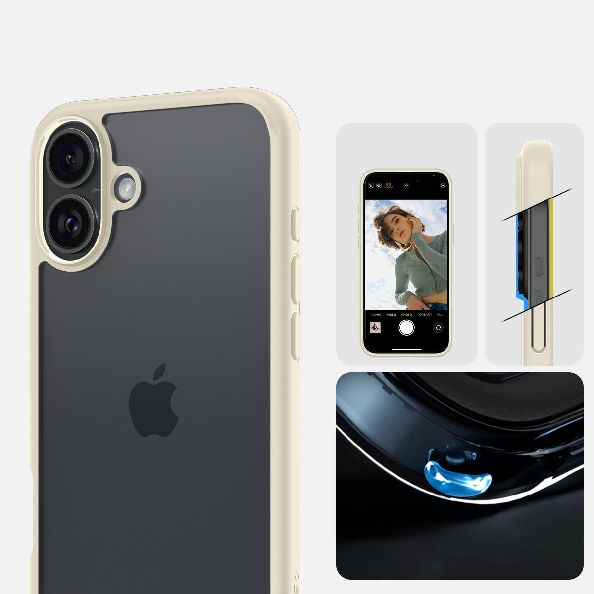Handyhülle für iPhone 16 Plus, Spigen Ultra Hybrid, Transparent-Beige