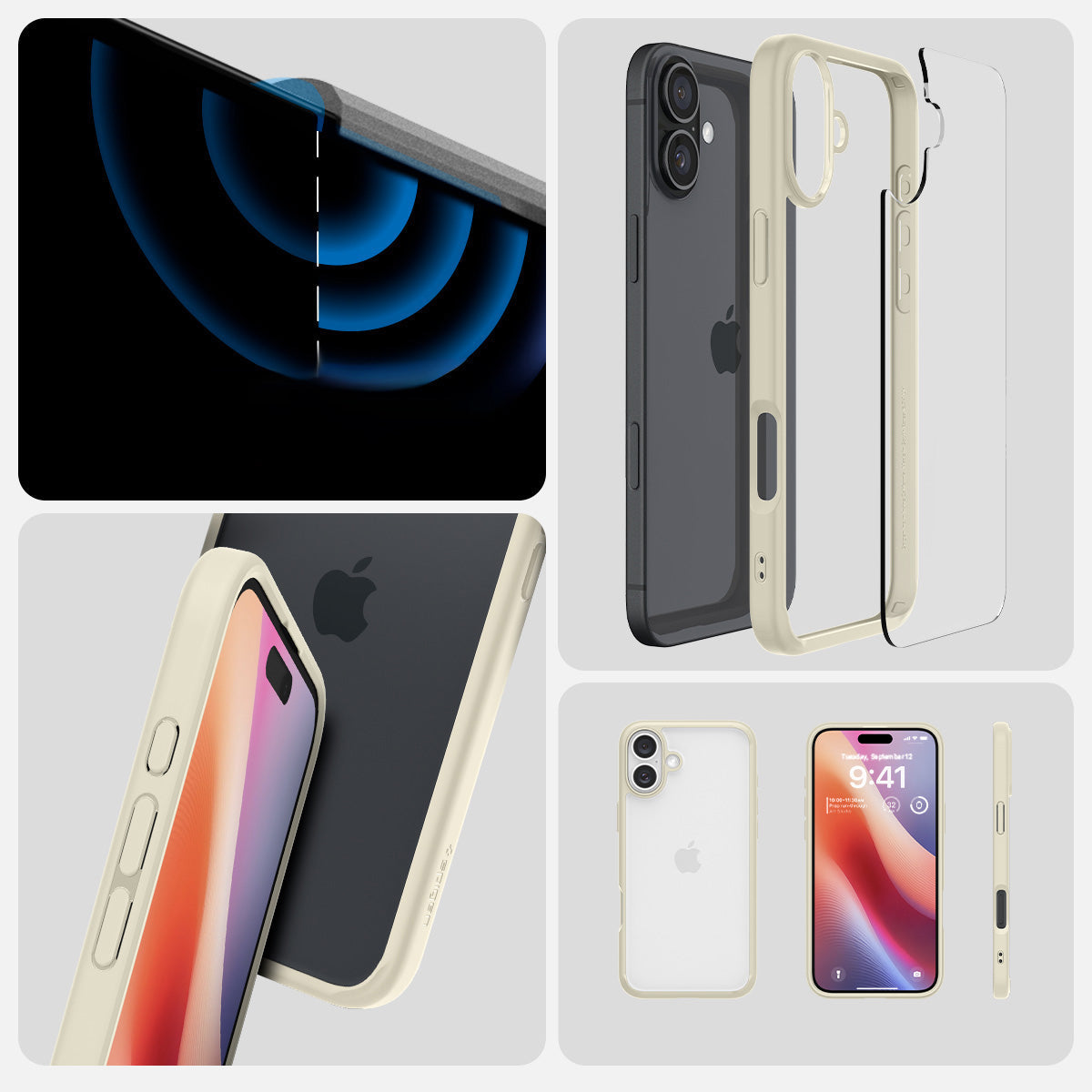 Handyhülle für iPhone 16 Plus, Spigen Ultra Hybrid, Transparent-Beige
