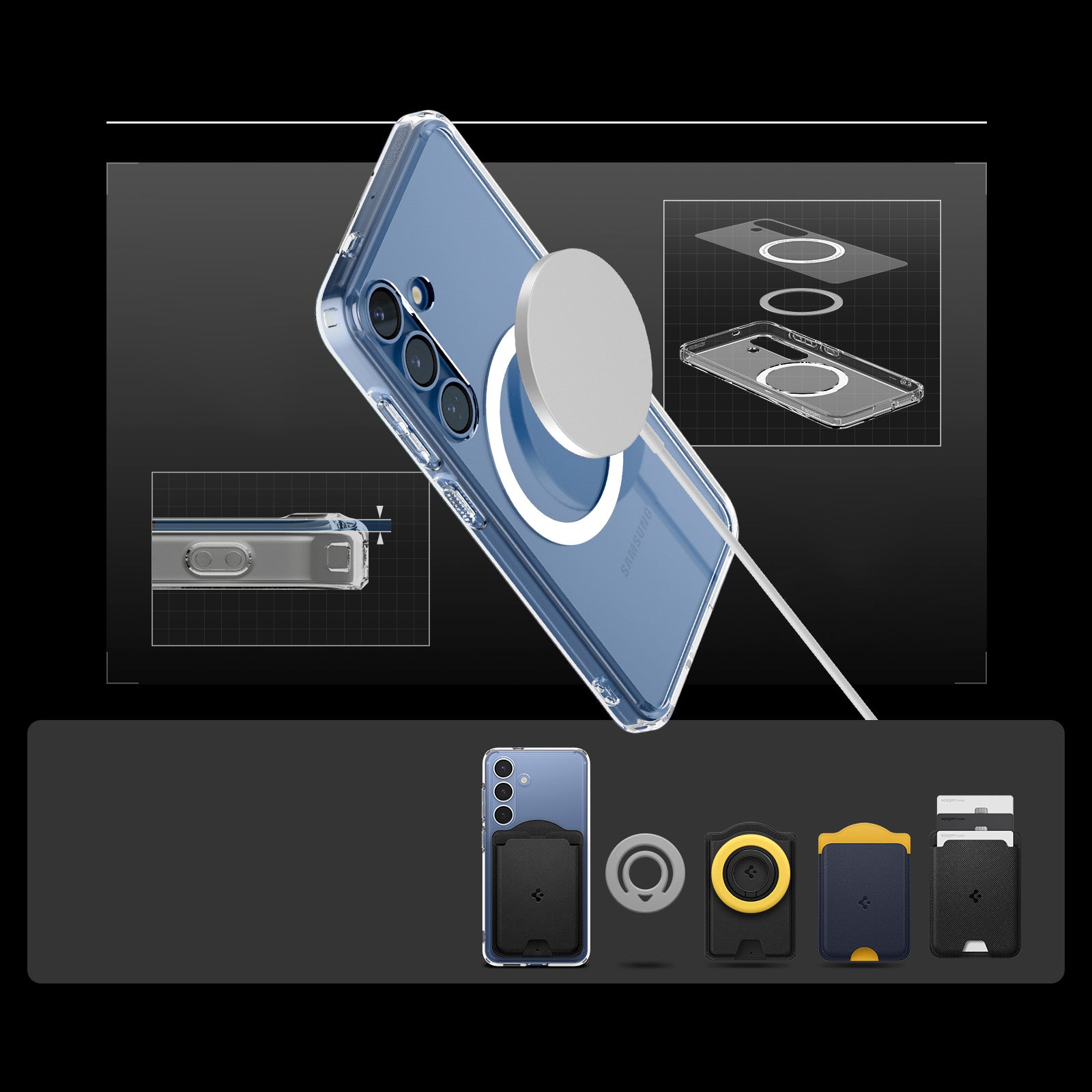 Handyhülle für Galaxy S25, Spigen Ultra Hybrid Mag mit MagSafe, Transparent-Weiß