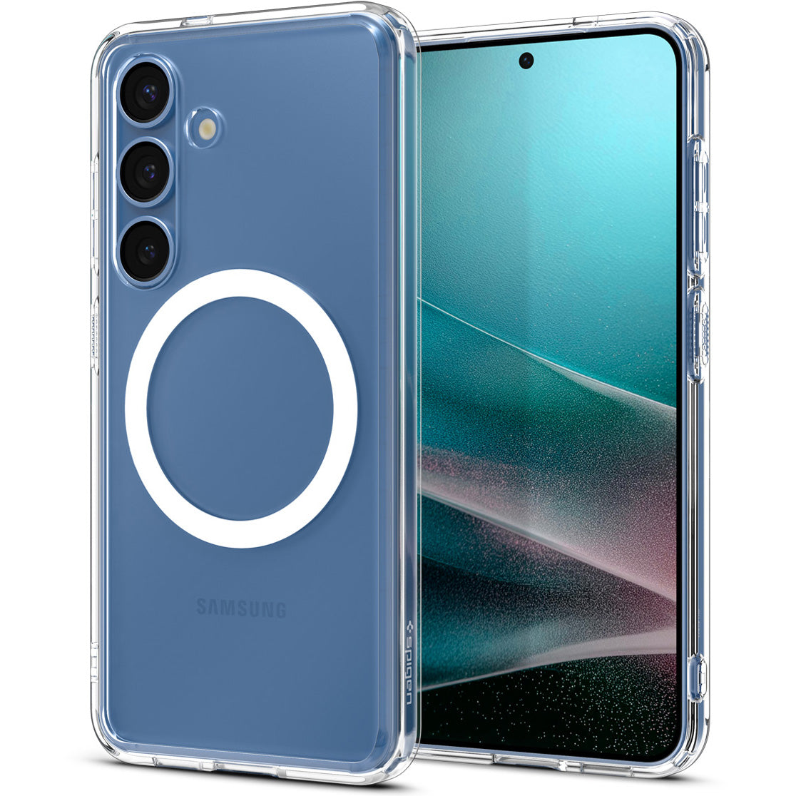 Handyhülle für Galaxy S25, Spigen Ultra Hybrid Mag mit MagSafe, Transparent-Weiß