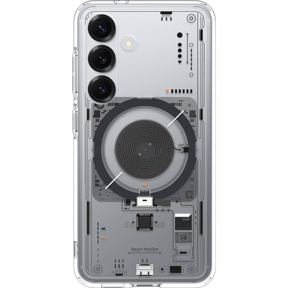 Handyhülle für Galaxy S25, Spigen Ultra Hybrid Mag mit MagSafe, Transparent-Gemustert (Neo One)