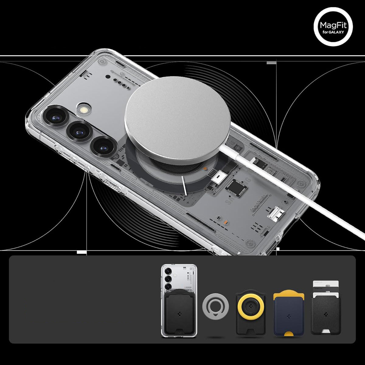 Handyhülle für Galaxy S25, Spigen Ultra Hybrid Mag mit MagSafe, Transparent-Gemustert (Neo One)