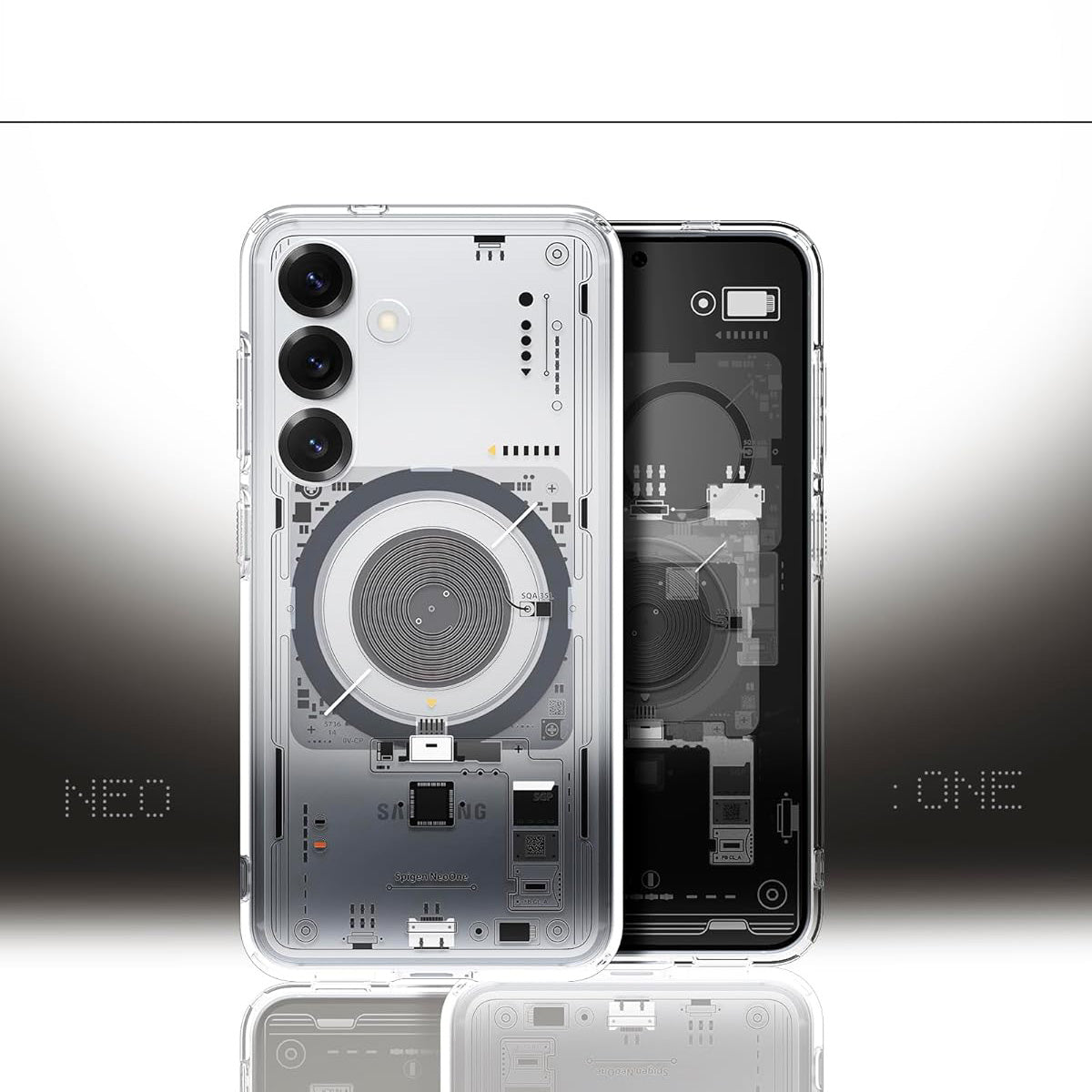 Handyhülle für Galaxy S25, Spigen Ultra Hybrid Mag mit MagSafe, Transparent-Gemustert (Neo One)