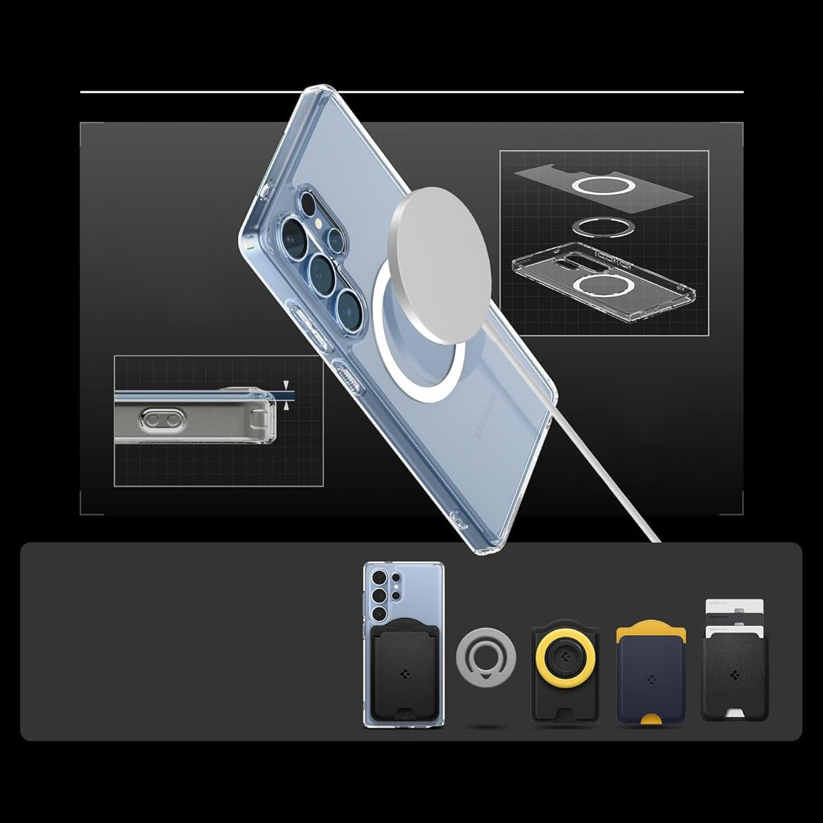 Handyhülle für Galaxy S25 Ultra, Spigen Ultra Hybrid Mag mit MagSafe, Transparent-Weiß