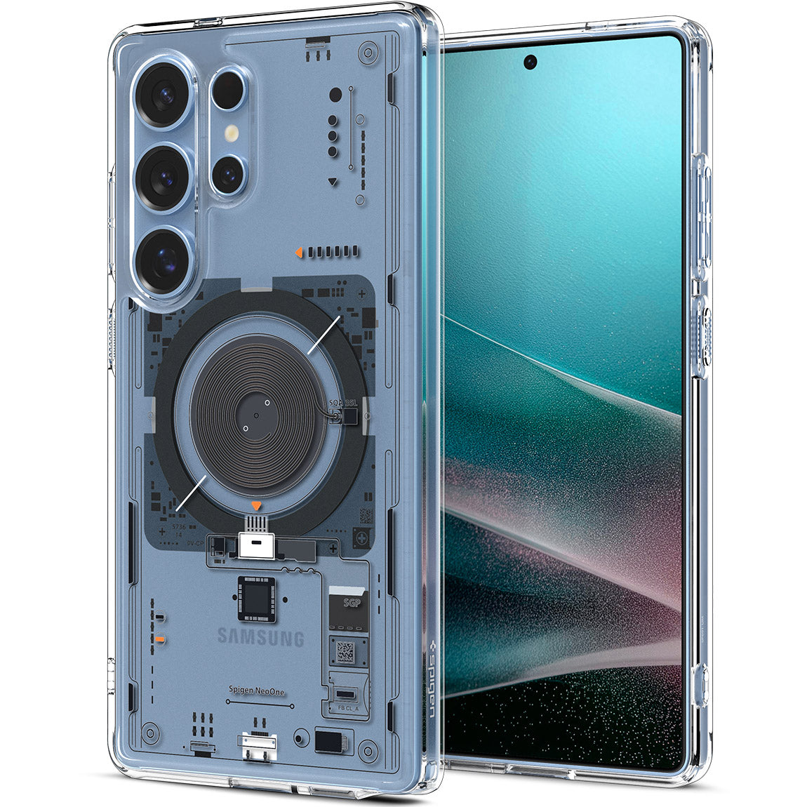 Handyhülle für Galaxy S25 Ultra, Spigen Ultra Hybrid Mag mit MagSafe, Transparent-Gemustert (Neo One)