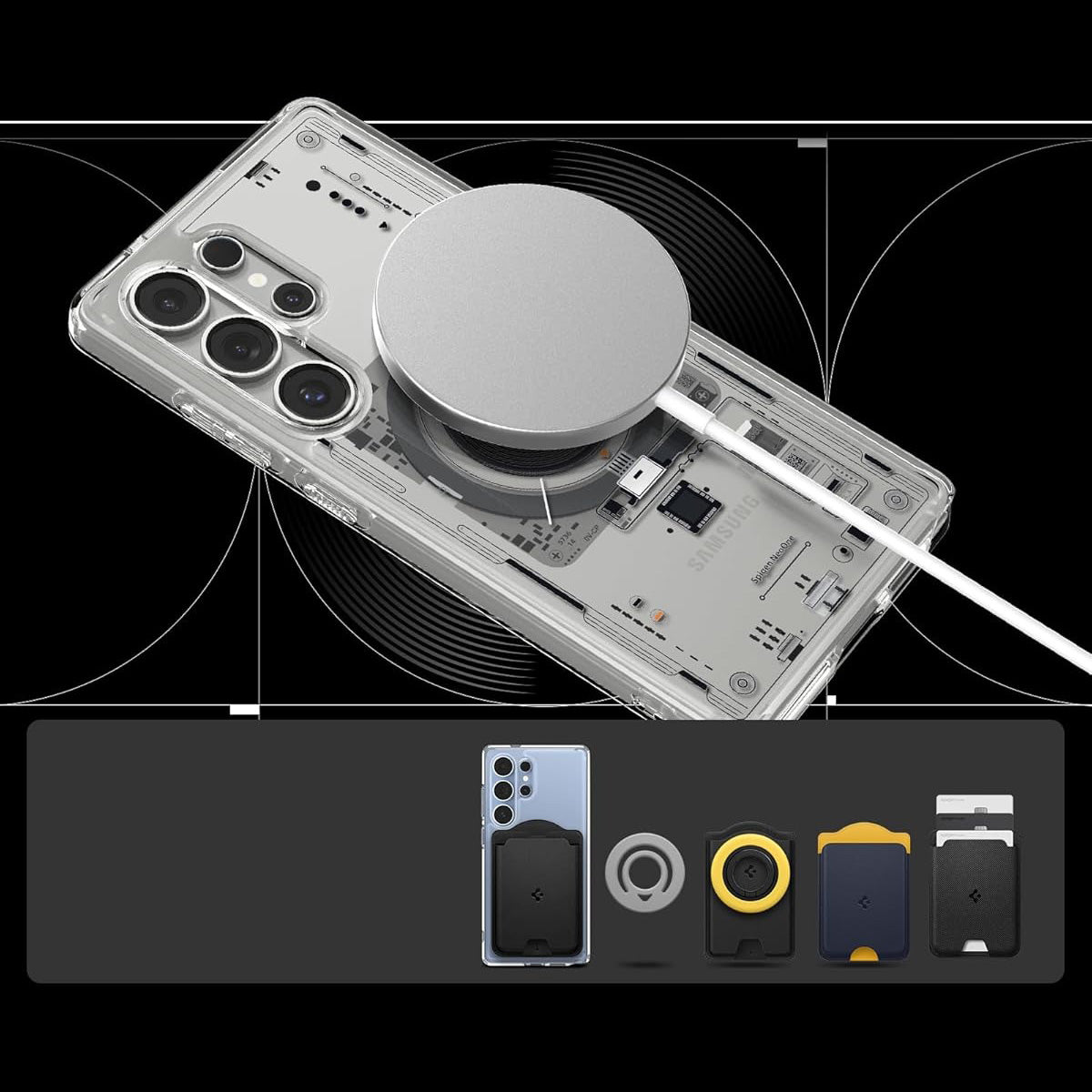 Handyhülle für Galaxy S25 Ultra, Spigen Ultra Hybrid Mag mit MagSafe, Transparent-Gemustert (Neo One)