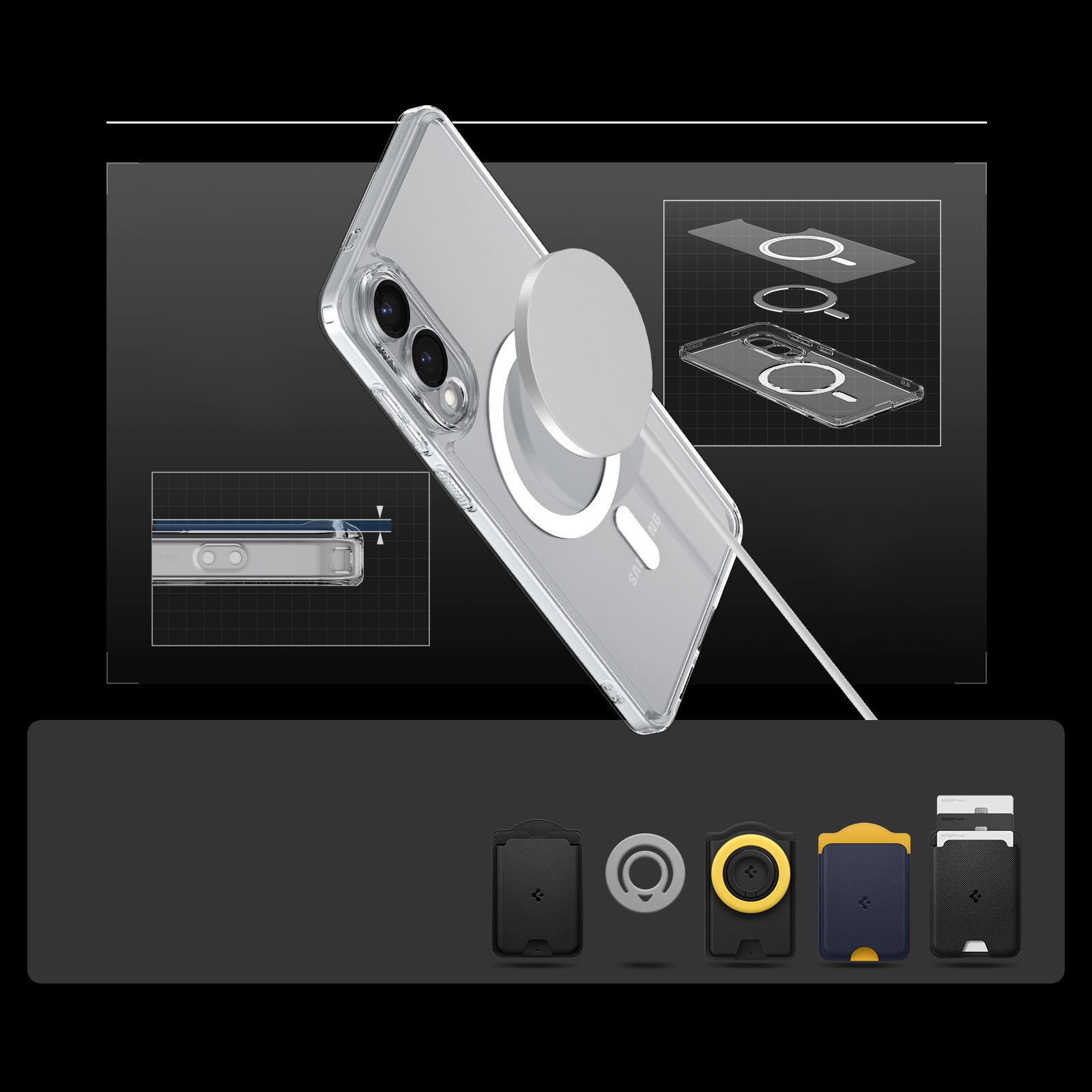 Handyhülle für Galaxy S25 Edge, Spigen Ultra Hybrid Mag mit MagSafe, Transparent-Weiß