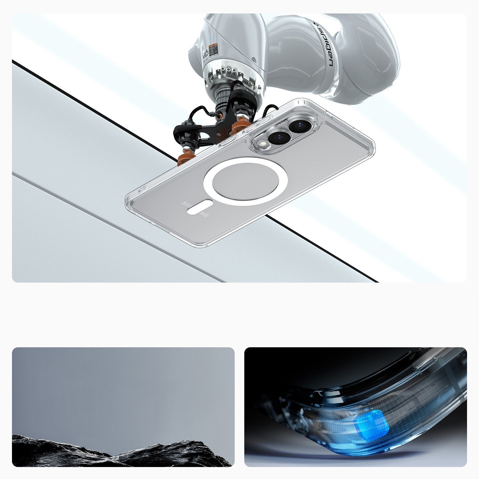 Handyhülle für Galaxy S25 Edge, Spigen Ultra Hybrid Mag mit MagSafe, Transparent-Weiß
