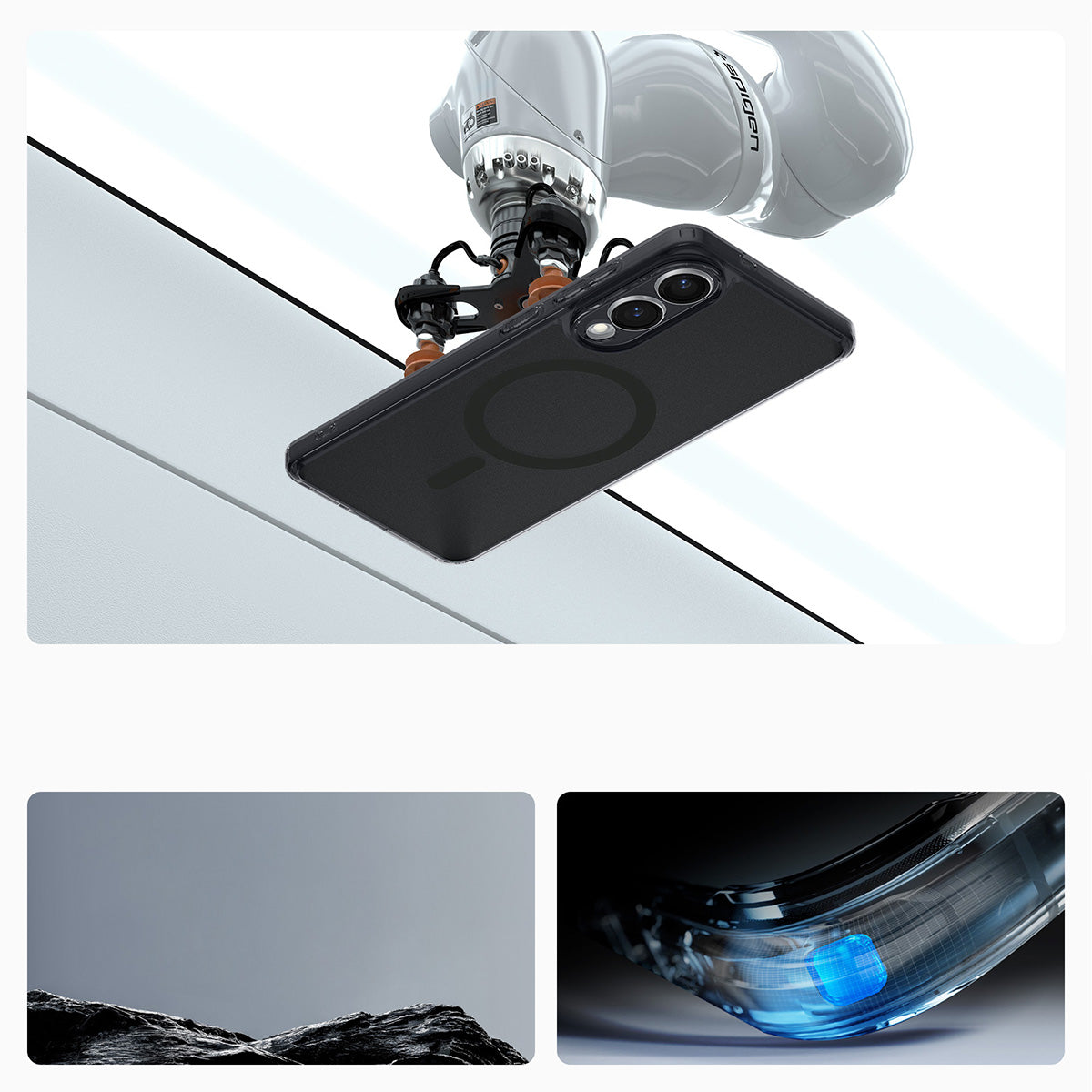 Handyhülle für Galaxy S25 Edge, Spigen Ultra Hybrid Mag mit MagSafe, Durchscheinend-Schwarz