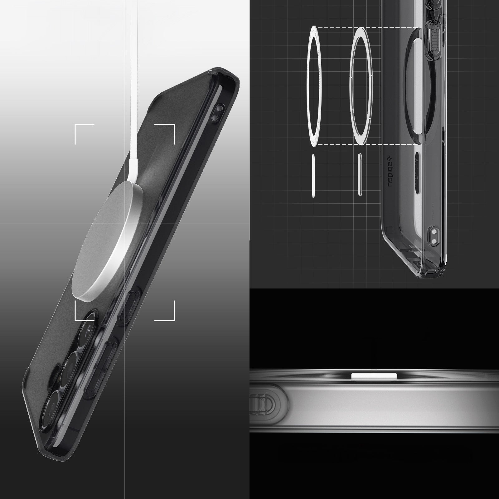 Handyhülle für Galaxy S25 FE, Spigen Ultra Hybrid Mag mit MagSafe, Durchscheinend-Schwarz