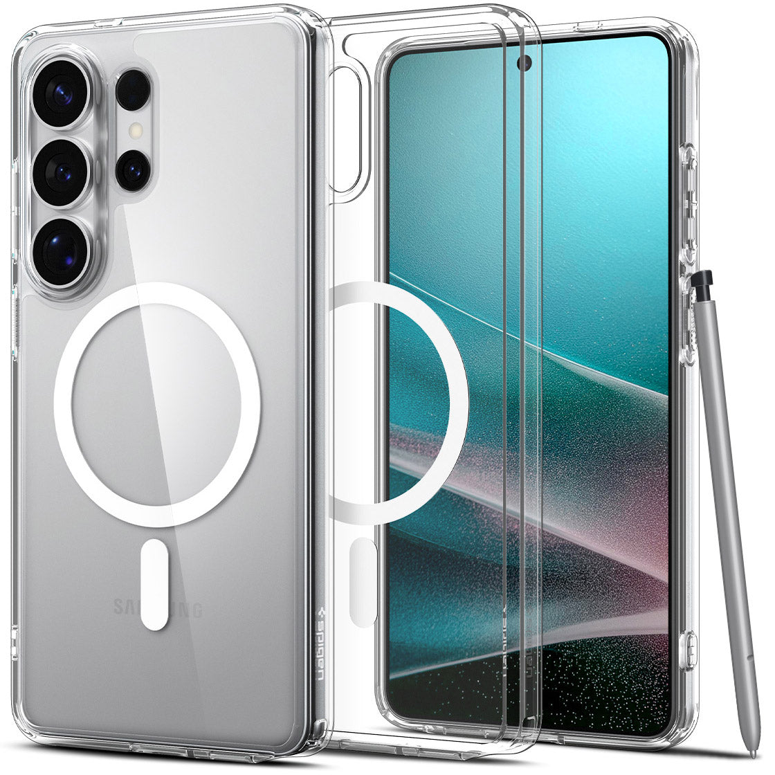 Handyhülle für Galaxy S26 Ultra, Spigen Ultra Hybrid Mag mit MagSafe, Transparent-Weiß