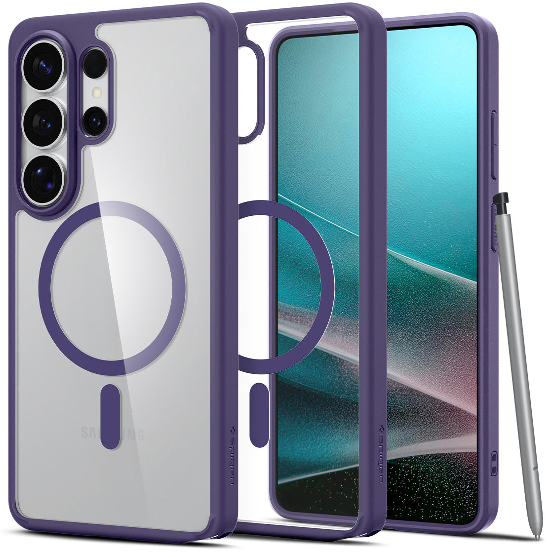 Handyhülle für Galaxy S26 Ultra, Spigen Ultra Hybrid Mag mit MagSafe, Transparent-Violett