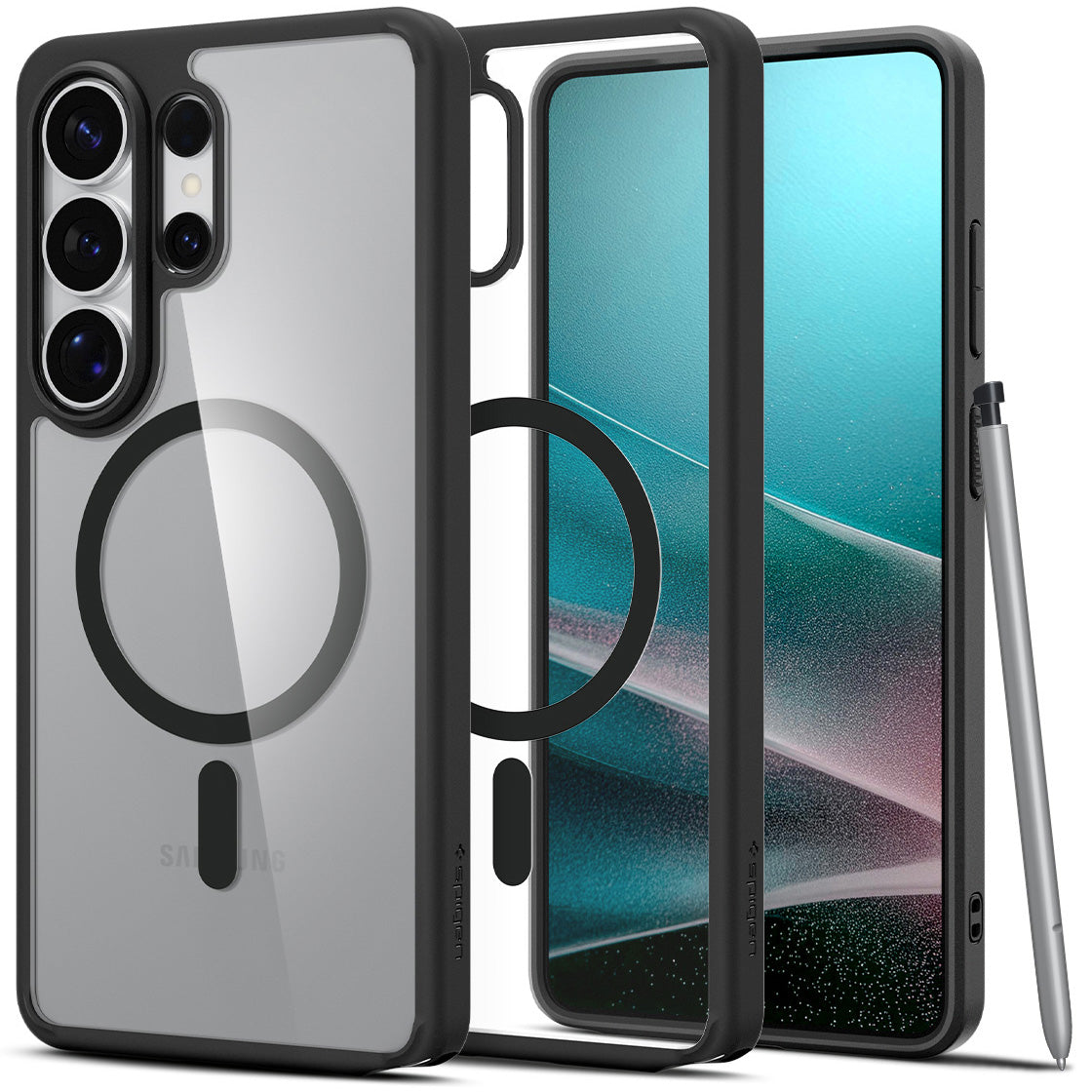 Handyhülle für Galaxy S26 Ultra, Spigen Ultra Hybrid Mag mit MagSafe, Transparent-Schwarz