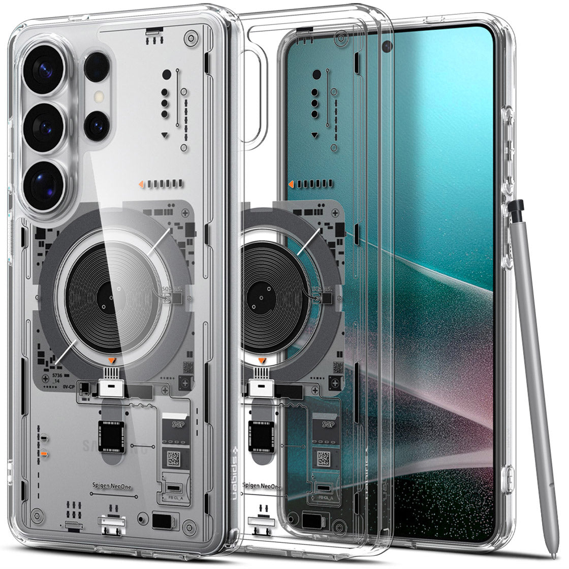 Handyhülle für Galaxy S26 Ultra, Spigen Ultra Hybrid Mag mit MagSafe, Transparent-Gemustert (Neo One)