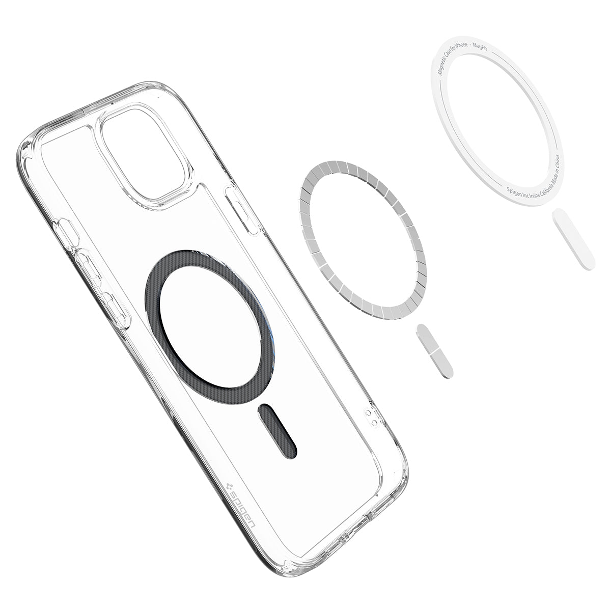 Schutzhülle Spigen Ultra Hybrid Mag mit MagSafe für Apple iPhone 15, Transparent-Schwarz-Karbonmuster