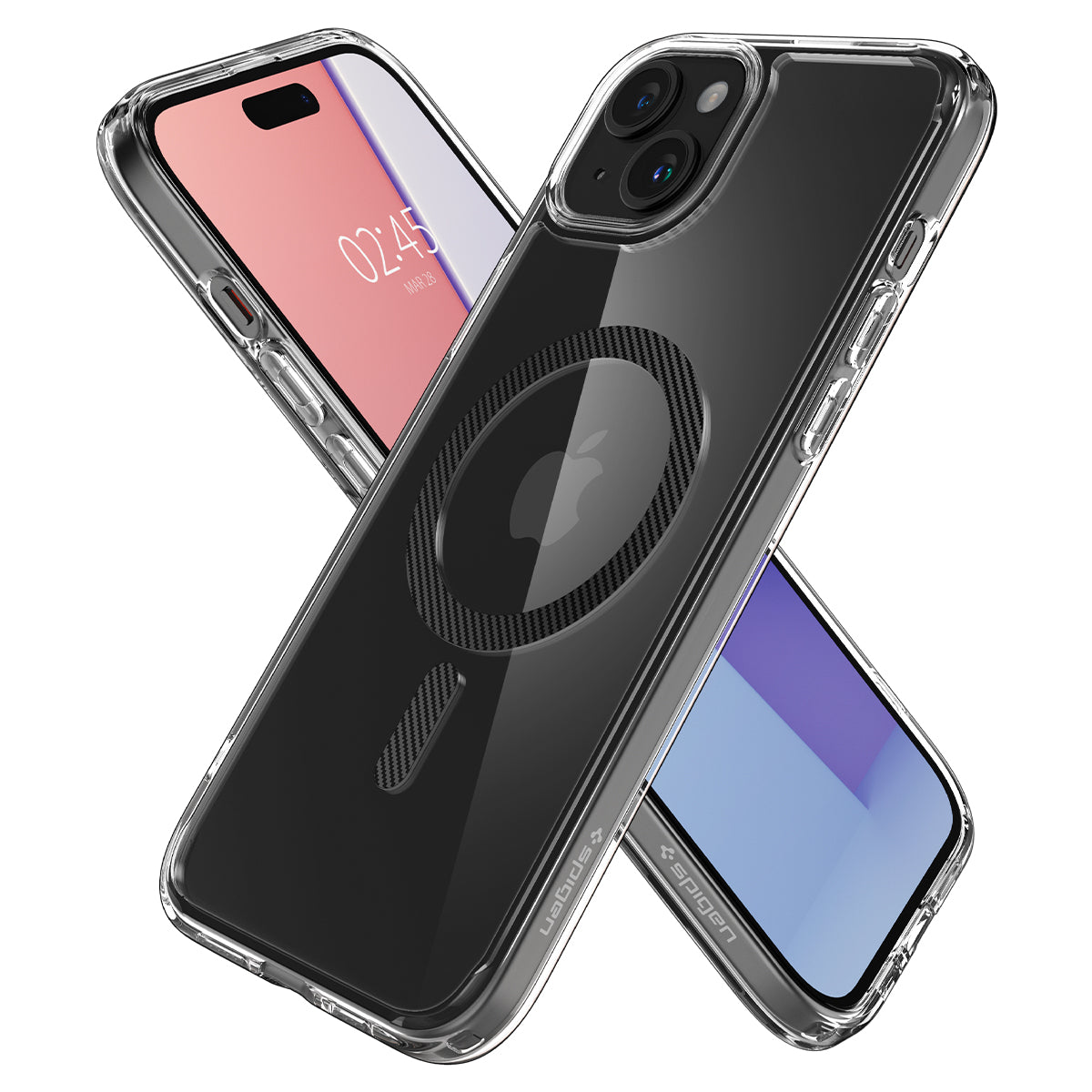Schutzhülle Spigen Ultra Hybrid Mag mit MagSafe für Apple iPhone 15, Transparent-Schwarz-Karbonmuster