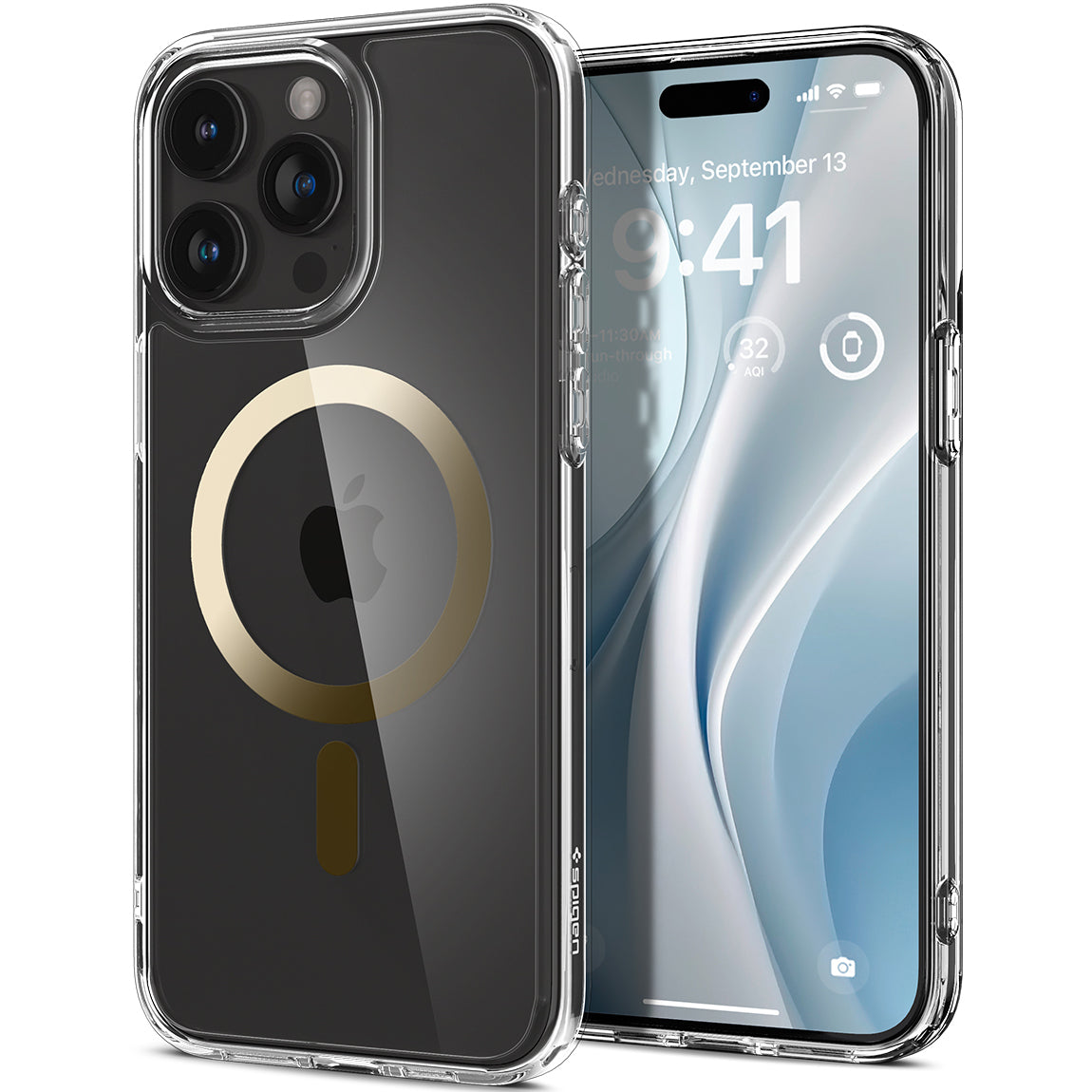 Schutzhülle Spigen Ultra Hybrid Mag mit MagSafe für Apple iPhone 15 Pro Max, Transparent-Golden
