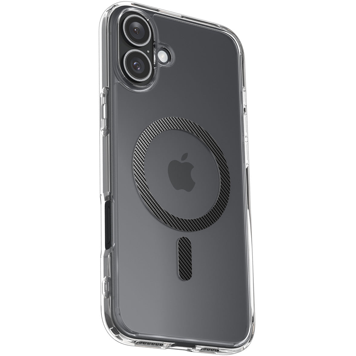 Handyhülle für iPhone 16, Spigen Ultra Hybrid Mag mit MagSafe, Transparent-Schwarz-Karbonmuster