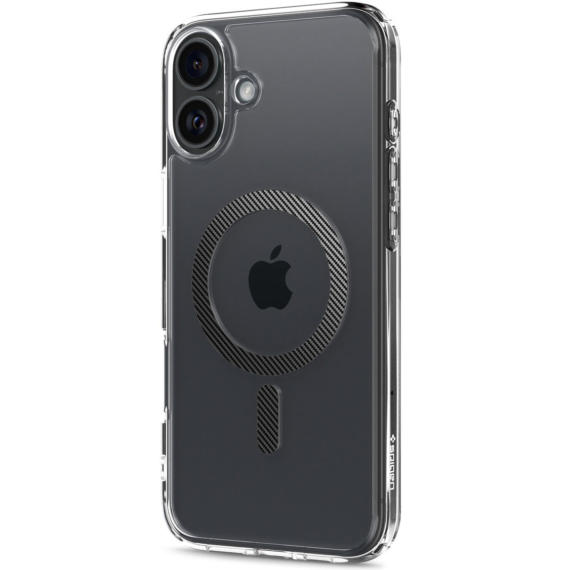 Handyhülle für iPhone 16, Spigen Ultra Hybrid Mag mit MagSafe, Transparent-Schwarz-Karbonmuster