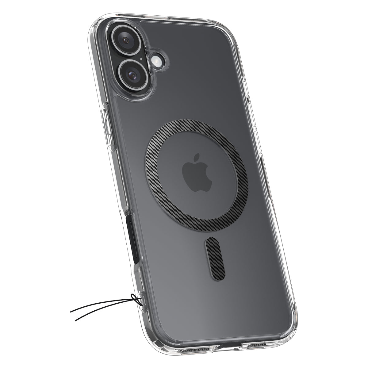 Handyhülle für iPhone 16, Spigen Ultra Hybrid Mag mit MagSafe, Transparent-Schwarz-Karbonmuster