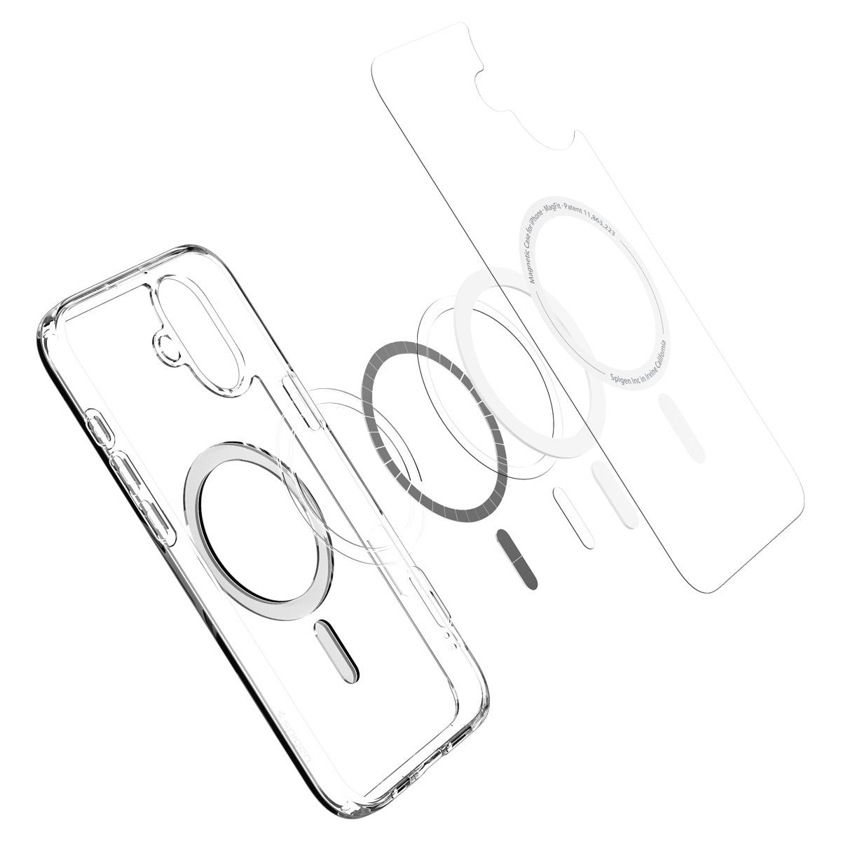Handyhülle für iPhone 16, Spigen Ultra Hybrid Mag mit MagSafe, Transparent-Weiß