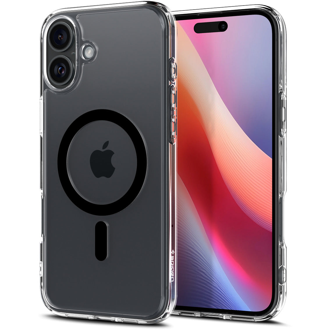 Handyhülle für iPhone 16 Plus, Spigen Ultra Hybrid Mag mit MagSafe, Transparent-Schwarz
