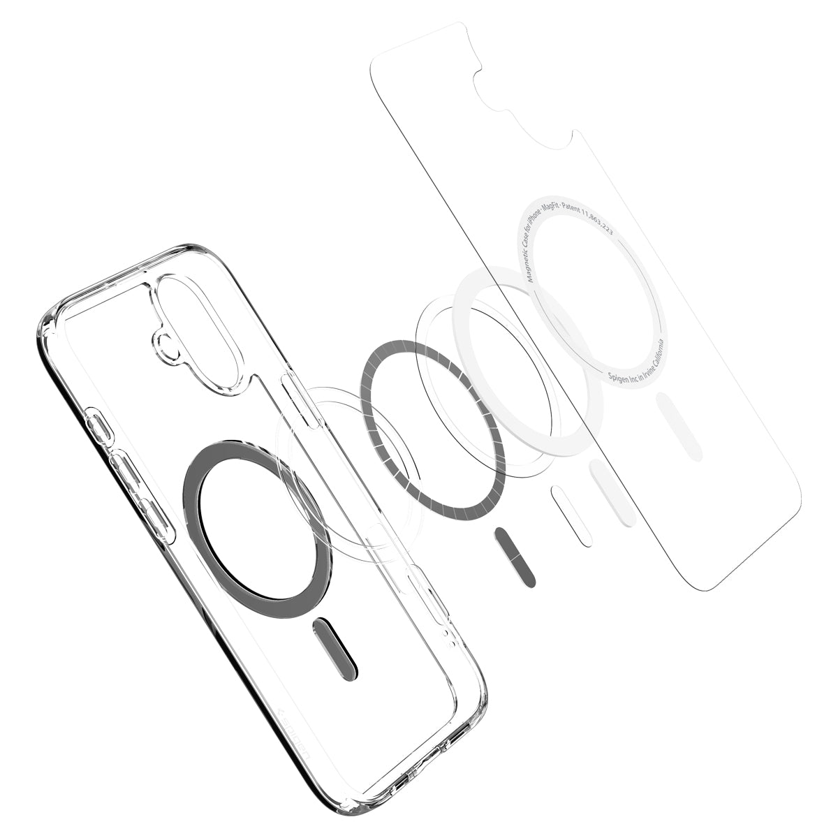 Handyhülle für iPhone 16 Plus, Spigen Ultra Hybrid Mag mit MagSafe, Transparent-Schwarz