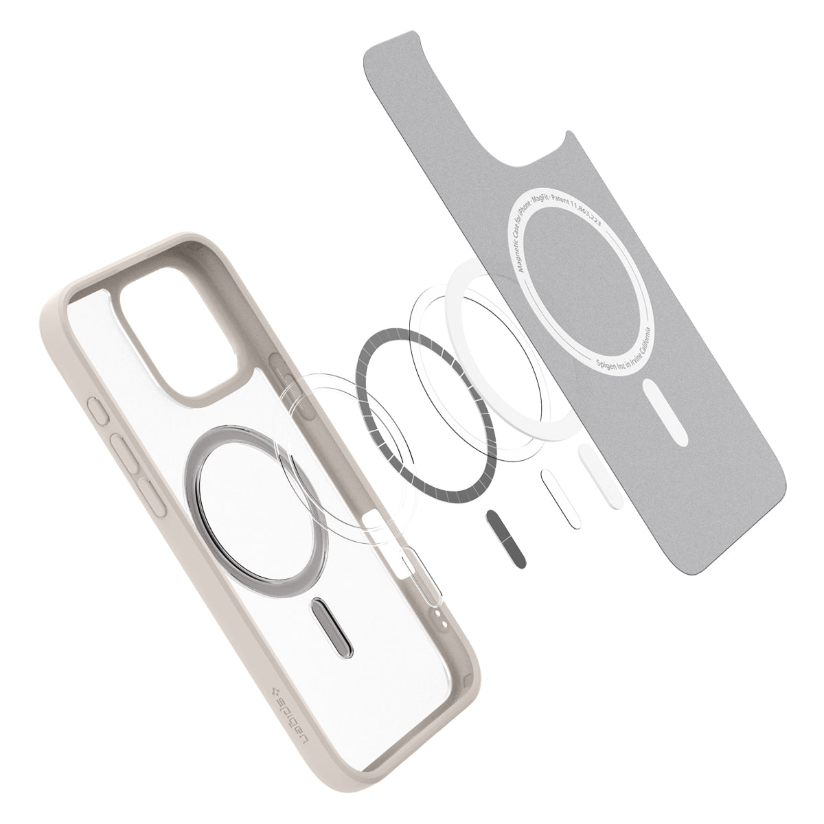 Handyhülle für iPhone 16 Pro, Spigen Ultra Hybrid Mag mit MagSafe, Durchscheinend-Beige