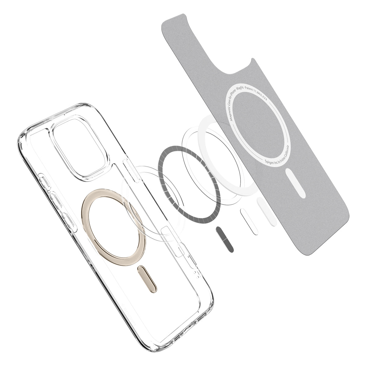 Handyhülle für iPhone 16 Pro, Spigen Ultra Hybrid Mag mit MagSafe, Transparent-Golden