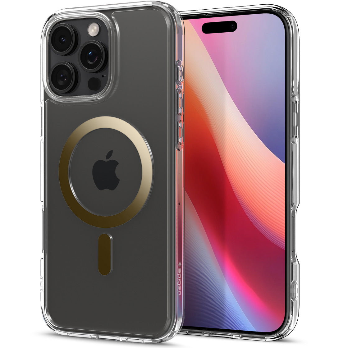 Handyhülle für iPhone 16 Pro, Spigen Ultra Hybrid Mag mit MagSafe, Transparent-Golden