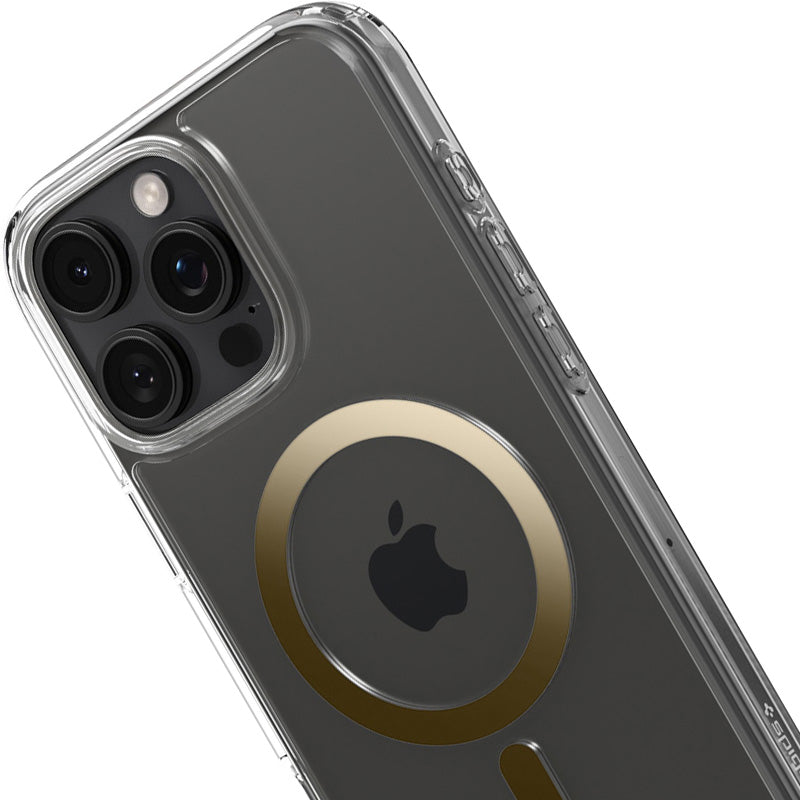Handyhülle für iPhone 16 Pro, Spigen Ultra Hybrid Mag mit MagSafe, Transparent-Golden