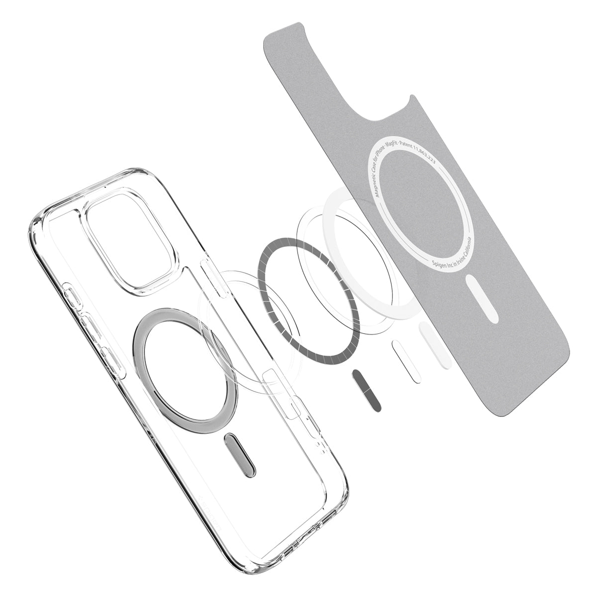 Handyhülle für iPhone 16 Pro, Spigen Ultra Hybrid Mag mit MagSafe, Transparent-Grau