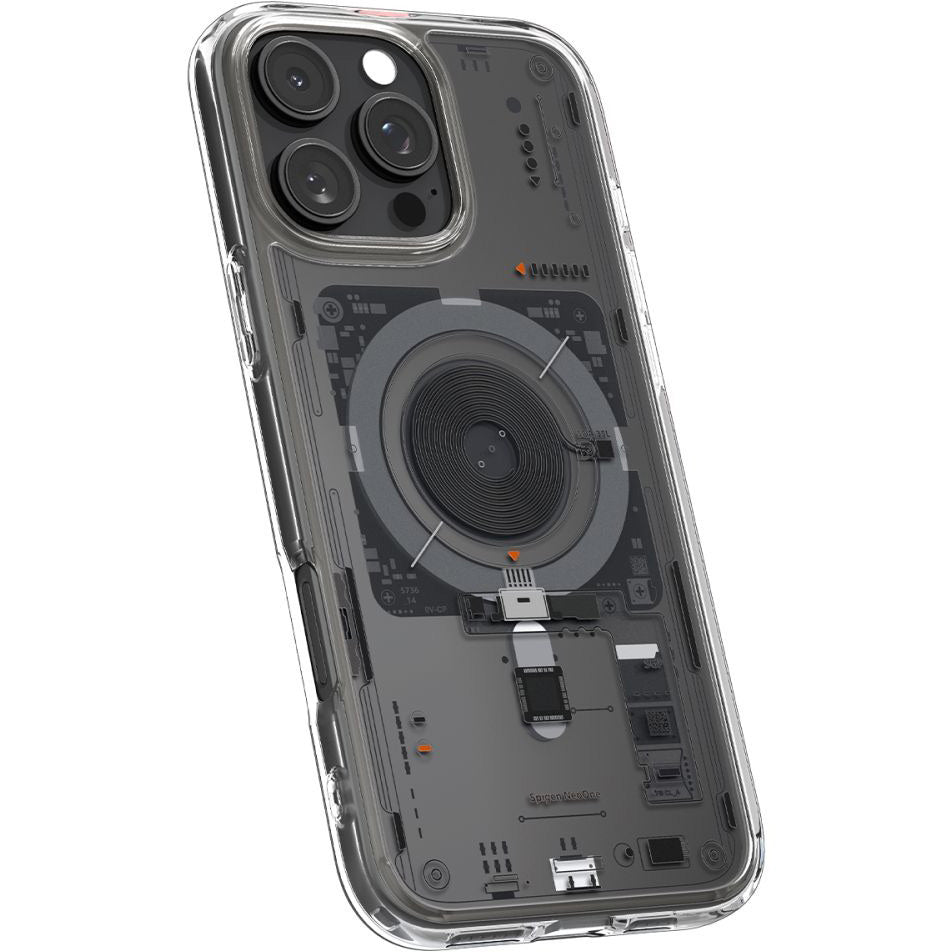 Handyhülle für iPhone 16 Pro, Spigen Ultra Hybrid Mag mit MagSafe, Transparent-Gemustert (Neo One)